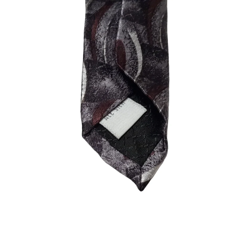 VTG Pierre Cardin Necktie Mens OS‎ Grey Black Burgundy Silk Geometric Abstract